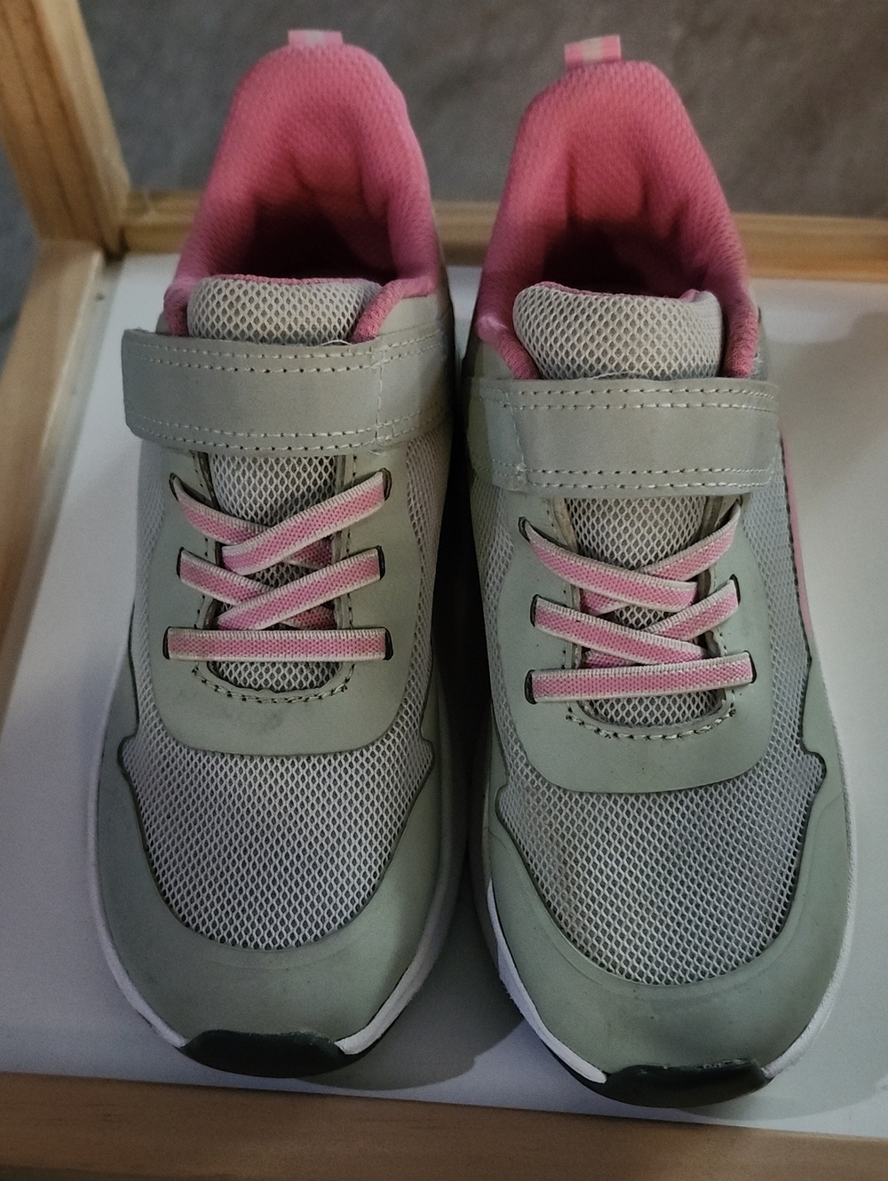 Grey and Pink Kids' Velcro Sneaker